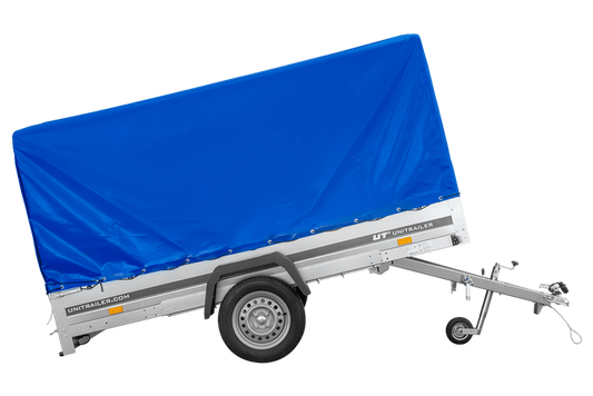Einachsanhänger 264x150 UNITRAILER GARDEN 265 KIPP mit H-1100 Rahmen und blauer Plane