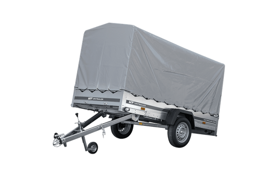 GARDEN TRAILER 264 KIPP MIT STÜTZRAD, H1100-HOCHSPRIEGEL UND GRAUER PLANE