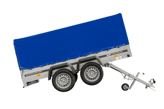 UNITRAILER GARDEN TRAILER ANHÄNGER 264/2 KIPP MIT STÜTZRAD, RAHMEN H-800 UND BLAUER ABDECKUNG