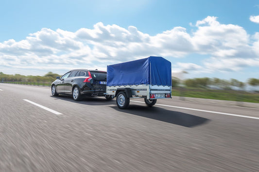 Anhänger Garden Trailer 200 KIPP 200x106 cm 750 kg [mit Hochspriegel, blauer Hochplane und Stützrad]