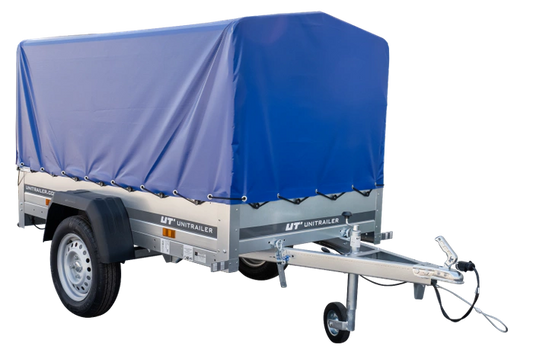 Anhänger Garden Trailer 200 KIPP 200x106 cm 750 kg [mit Hochspriegel, blauer Hochplane und Stützrad]