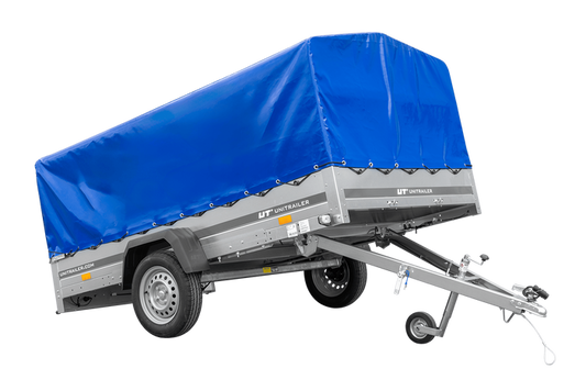 Einachsanhänger 264x150 UNITRAILER GARDEN 265 KIPP mit H-800 Rahmen und blauer Plane