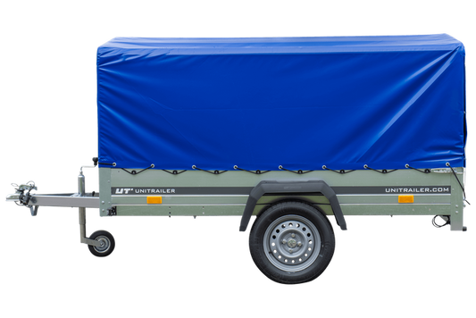 PKW-Anhänger GARDEN TRAILER 230 FD mit Stützrad, 80 cm hohem Spriegel und blauer Plane